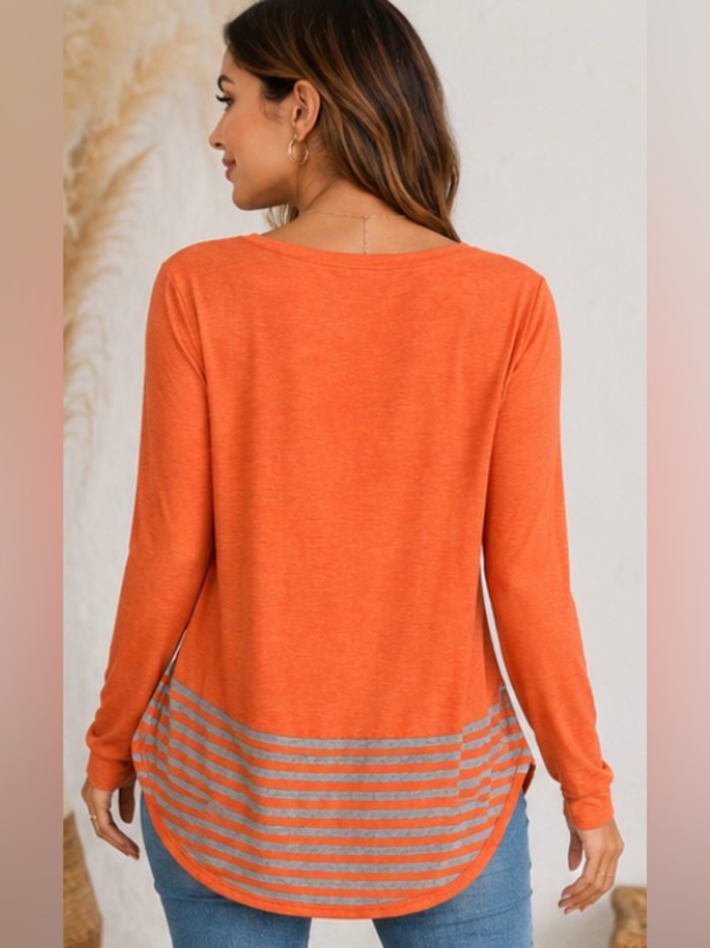 Cabi Rearview Mirror Hangout Tee Orange Gray High Low Top Sz S NWT. Fall Autumn - Picture 5 of 13